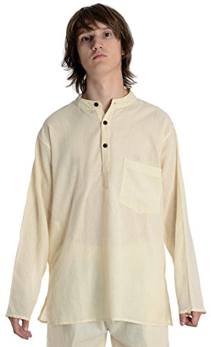 HEMAD Chemise Grandad pour Homme - Népalais Kurta - Coton Léger – XXL Beige