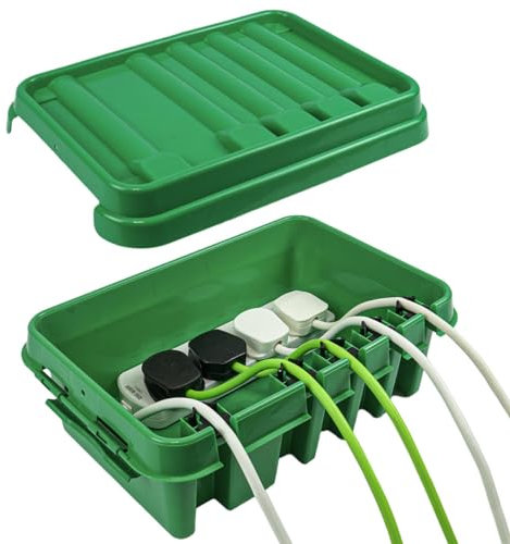 DRiBOX – Medium IP55 Weatherproof Outdoor Electrical Connection Box 34 x 22 x 11.7cm – Power Cord Enclosure for Christmas Lights, Timers, Extension Cables, Leads, Reels, Transformers (Medium, Green)