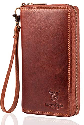 MATADOR Portemonnaie Damen Leder #Cadiz mit edler Geschenk Box, Eleganter Geldbeutel mit RFID Blocker, Luxus Frauen Portmonee Viele Kartenfächer in Braun Vintage