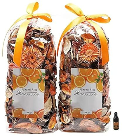 Qingbei Rina Potpourri Bags,Orange Scented Potpourri Dried Flowers, Decorative Bowl Vase Filler,Home Fragrance, Bathroom Decor,8.4oz(Citrus)