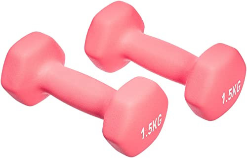 Amazon Basics Paire d'haltères en néoprène, 3 kg, 1.5 kg (lot de 2), Rose