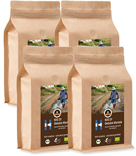 Kaffee Globetrotter - Bio Honduras Genuine Marcala - 4 x 1000 g Ganze Bohne - für Kaffee-Vollautomat, Kaffeemühle - Röstkaffee aus biologischem Anbau | Gastropack Sparpack