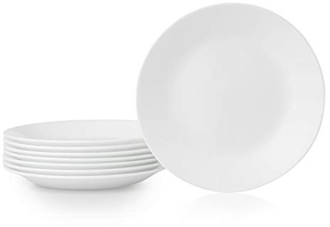 Corelle Vitrelle 8-Piece (6.75) Salad Appetizer Plates Set, Triple Layer Glass and Chip Resistant, Lightweight Round 6-3/4-inch Plates, Winter Frost White