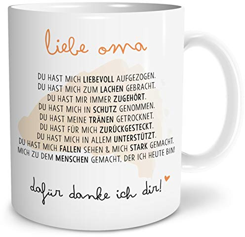 OWLBOOK® Danksagung Oma Tasse | Geschenke für Oma zum Geburtstag Ostern Weihnachten | Danke sagen Geschenke | Keramik 300 ml