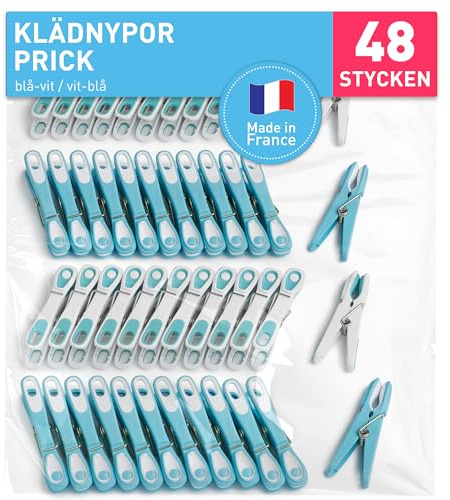 culiclean Pinzas Ropa Fuertes – 48 Pinzas para Tender Ropa Que No Dejan Marca – Plástico Resistente y BPA-Free – Fabricado en Francia – Punto, Azul-Blanco/Blanco-Azul