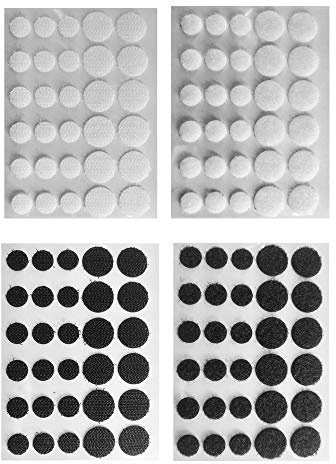 Eroilor Doppelseitig Klettpunkte Klebende Klettverschluss-Aufkleber, über 10.000 Mal selbstklebendes DIY-Werkzeug, 12 mm und 15 mm Durchmesser Schwarz und Weiß - 60 Paare