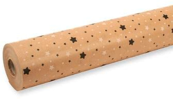Geschenkpapier braun 70cmx100m 3cm Kerndurchmesser (Sterne schwarz/weiß)