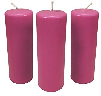 NKlaus 3x Stumpenkerzen rustikal Höhe 95mm Ø34mm aus Bienenwachs Tropfkerzen rose 36361