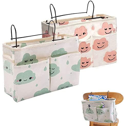 2 Stk Bett Organizer zum Einhängen, Hängetasche Organizer, 32.5x18.5x12 cm | Multifunktionale Bett Tasche, Organizer, Betttaschen, für Büro, Küche und Schlafzimmerbett Verwendet (Grün,Rosa)