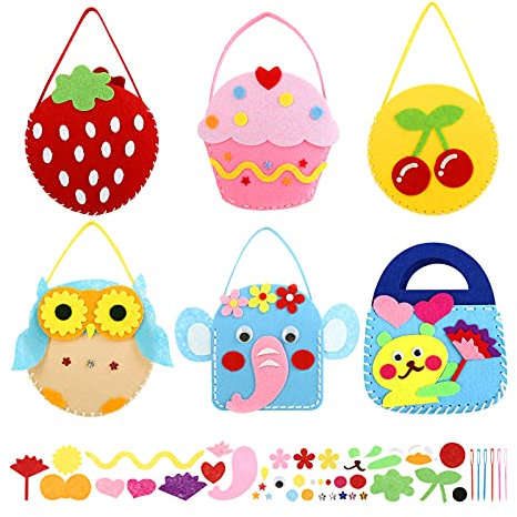 LIHAO Kinder Filz Bastelsets 6 Stück Nähsets Kinderspielzeug Filztasche Handtasche DIY Handwerk Geschenk für Weihnachten Mädchen