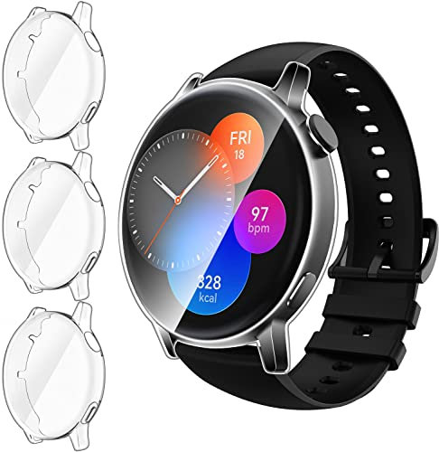 ivoler 3 Stücke Klar Silikon Hülle für Huawei Watch GT3 42mm / Huawei Watch GT 3 42mm Schutzhülle, Vollständige Abdeckung Schutzfolie Weiche TPU Cover Case Schutz Displayschutz Folie