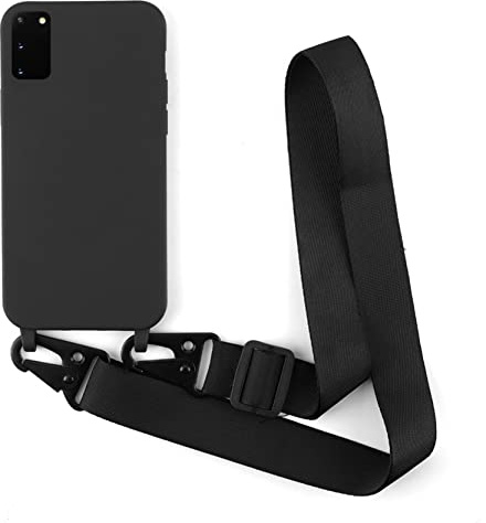 2NDSPRlNG Schutzhülle mit Halskette, kompatibel mit Samsung Galaxy S20 FE / S20 FE 5G, Umhängeband aus Seil, Anhänger, weiches Silikon, Schwarz