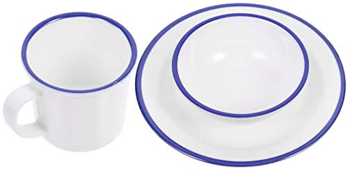 Luxshiny Melamine Plate Mug Bowl Set Contains Melamine Ware Bowl Dinner Serving Dish Faux Enamel Mug Camping Cup for Home Restaurant White