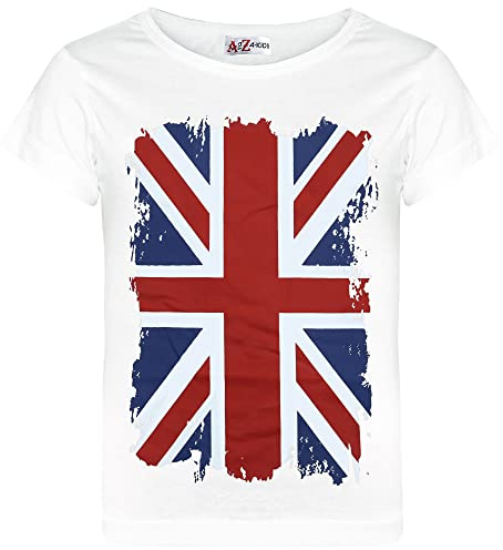 A2Z 4 Kids Flickor Pojkar Soccer Team Fotboll Värld Kopp Stöd T Shirt Union Jack - T Shirt 551 White 9-10