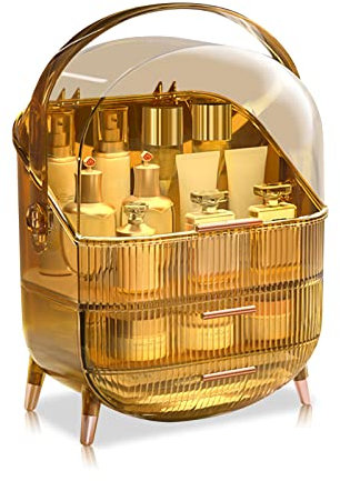 Galatée Gran Capacidad Retro Elegante a Prueba de Polvo Organizador Maquillaje,Cajas Almacenamiento Maquillaje, Organizador joyería multifunción - Ámbar