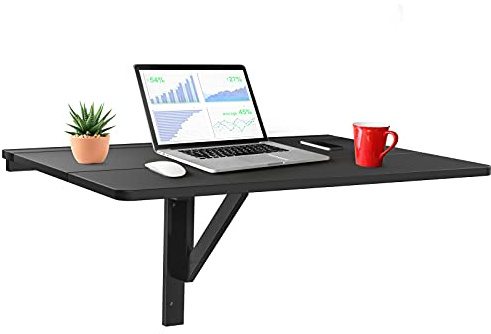 GIANTEX Tavolo Pieghevole a Muro, Piano Separato, Scrivanie Salvaspazio, Tavolino Pranzo in Legno, Supporto per Computer, Ideale per Camera e Appartamento, 80x60x45cm (Nero)