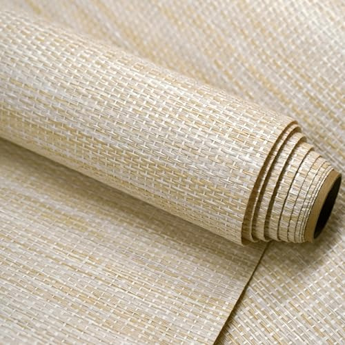 Ansehan Natural Paper Weave Grasscloth Wallcovering, W412 Marbletile 36 x8yd - Textured Sandstone/Ivory