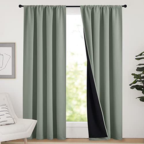 NICETOWN Sage Green Blackout Curtains 52 x 84 inches Length for Bedroom