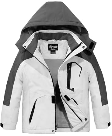 Spmor Boys Waterproof Ski Jacket Warm Coat Windproof Winter Snowboarding Jacket White 8