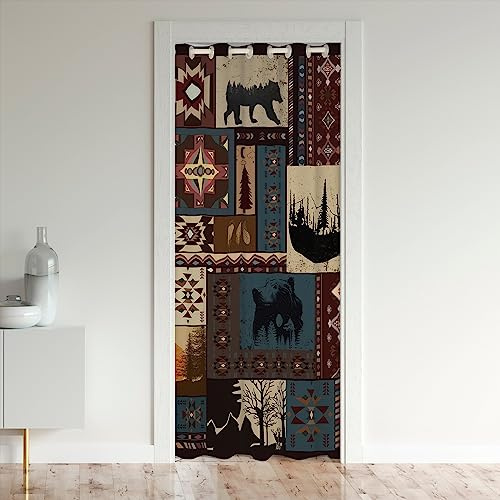 Böhmische Hirsch Türvorhang für Tür Fenster,Bär Wildlife Jagd Thema Verdunkelung Vorhang Privatsphäre,Buffalo Plaid Gitter Türvorhang,Retro Xmas Kiefer Baum Geometrische Raum Teiler Vorhang 132x203cm