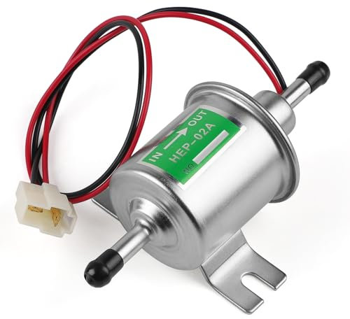 SWAWIS Universal Kraftstoffpumpe Elektrisch 12V HEP-02A, Niederdruck-Kraftstoffpumpe, Benzinpumpe Dieselpumpe, Einlass- und Auslassdurchmesser beträgt 8mm（Silber）