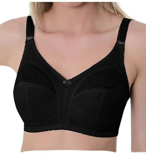 Gemm Womens Plus Size Non Wired Firm Hold Lace Non Padded Support Bra Black