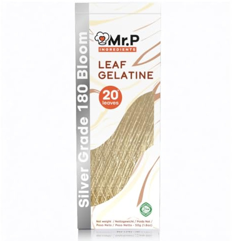 Mr. P Ingredients Gelatina in Fogli 20 Pz 50g Qualità Silver, Addensante alimentare versatile 180 Bloom per Dolci, Torte e Dessert, Gluten Free ideale per Cheesecake, Panna Cotta e Gelatine, No OGM