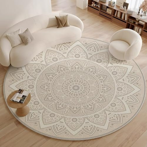 Nyescasa Runder Boho Tribal Teppich - Waschbar, Kurzflor, Vintage Bohemian - Weich Flauschig Modern für Wohnzimmer, Schlafzimmer, Esszimmer, Kinderzimmer - 100cm