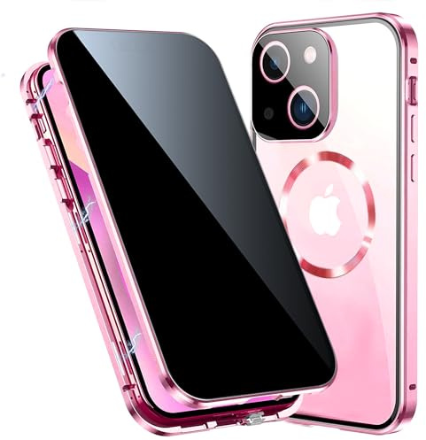 TOPF&B Custodia Magnetica per iPhone 15 Plus Privacy Cover,Proteggi Schermo Privacy Integrato a 360° e Protezione Fotocamera[Compatibile MagSafe],Custodia in Metallo per iPhone 15 Plus,Rosa