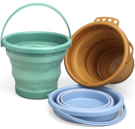 3L Collapsible Beach Sand Bucket Toys, Foldable Pails 3 Packs, Sandbox Kit Portable Buckets, Household,Beach,Garden, Pool, Cleaning, Camping Buckets. Travel Fishing Bucket, Picnic Avocado