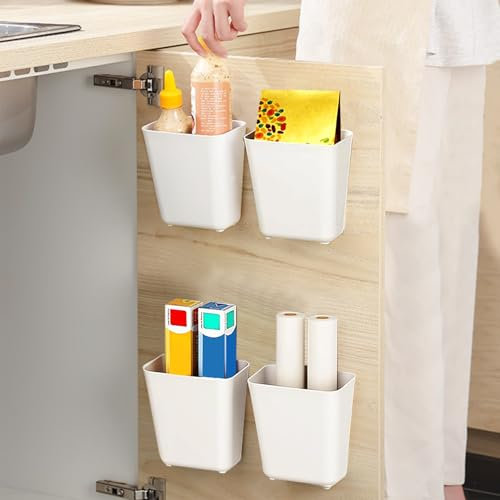 4 Piece Kitchen Cabinet Door Storage Box,Self Adhesive Wall Mounted Storage Box,Bathroom Organizer,for Refrigerator Organizer