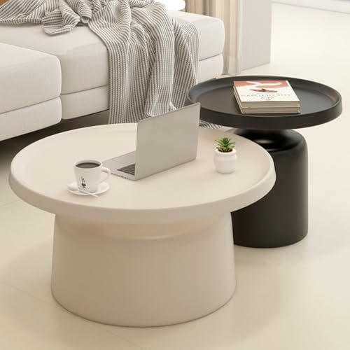 XMLYSMYS Runder Couchtisch fürs Wohnzimmer, Satztisch 2er-Set, Moderner Mitteltisch, Cocktailtisch für Balkon, Schlafzimmer(White)