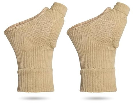 BrightGlow Kompressionshandskar av nylon ventilerande tumstödshandskar med gel handled bandage för kvinnor och män fingerlös handske handledsstöd för sport, Hudfärg, L