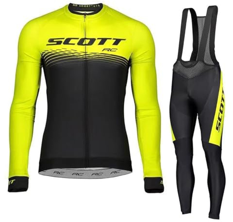 Abbigliamento Ciclismo Uomo Invernale Completo Abbigliamento Ciclismo Bici Pile Maglia Tuta Bicicletta +Pantaloni Imbottiti Con 3D Gel pad Traspirante Sportivo (Gelb, L)