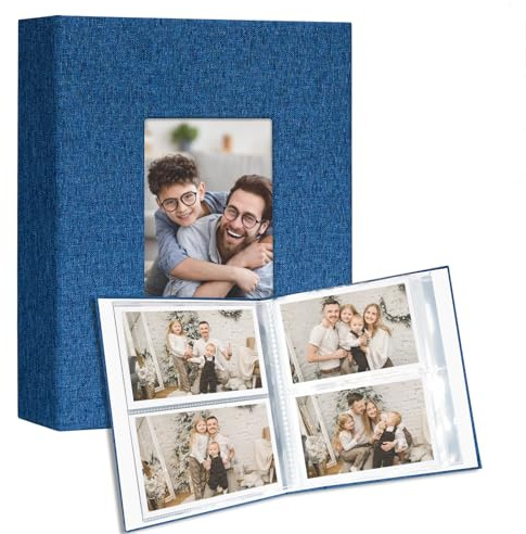 Vienrose Fotoalbum 10x15 cm 2 Pack, 50 Seiten für 100 Fotos,Blau | Leineneinband, Kleine Einsteckalben mit Fenster für Baby, Hochzeit, Reisen und Erinnerungen.