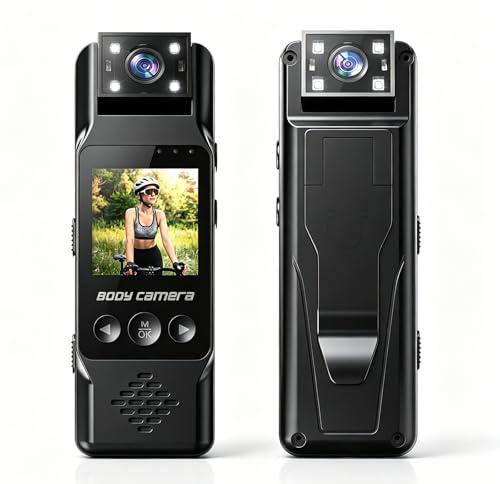 Andoer 4K-Körperkamera mit Audio- und Videoaufnahme, tragbare Bodycam, Mini-Videokamera, Camcorder mit magnetischem Rückenclip, 180° drehbares Objektiv, Bewegungserkennung für Lieferung, Reisen,
