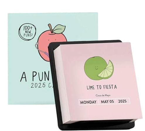 Ein Pun a Day 2025 Kalender, 4X4 Inch Große Abreißbare Seiten Pun a Day Kalender 2025, 12 Monate Lustiger Tischkalender 2025 mit Täglichen Wortspielen, Papa Witz Tageskalender 2025 Seite pro Tag