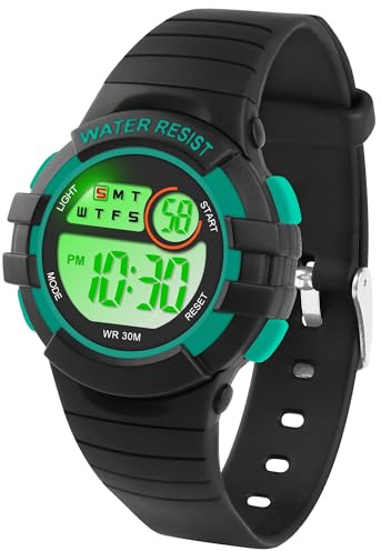 DTKID Digitale Kinderuhr Jungen Mädchen | 7-Farben-LED, Leicht zu lesenArmbanduhr Kinder mit Wecker, Stoppuhr, Datum, 5 ATM wasserdichte Outdoor Sportuhr Kinder Uhren