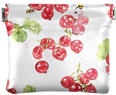 Organizador de joyas de piel sintética de color blanco con grosella roja para mujeres y niñas, Grosella roja blanca, 4.33(L) x 3.74(W) x 0.39(H), Classic