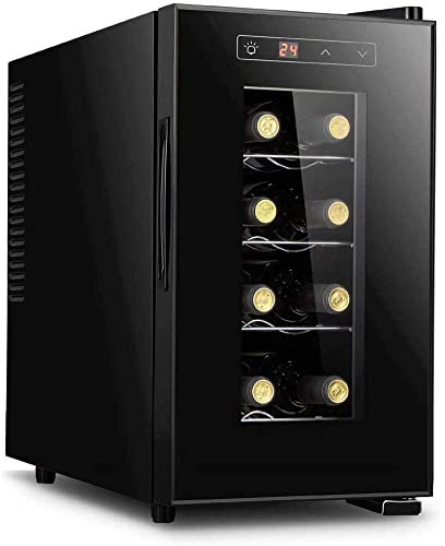 IUBGFTO Enfriador de Vino electrónico Refrigerador Independiente para Vino Tinto y Blanco 8 Botellas Pequeño hogar Bar Bodega Control Digital Puerta de Vidrio Encimera Refrigerador Vertical-Vertical