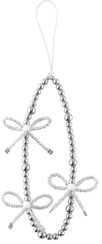 Mikovivi Beaded Phone Bracelet Strap, Cute Silver Wristband Lanyard Charm Wrist Strap Mobile Cell Phone Anti-Lost Bracelet for Women Keychains Pendant Wallets Cameras Decoration (Bow)