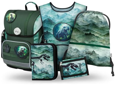 Baagl Schulranzen Jungen Set 5 Teilig Ergo Schultasche 19 l - Dino