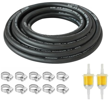 BCENG 2 Meter Benzinschlauch Kit Ø 8 mm Innendurchmesser Kraftstoffschlauch Kraftstoffgasleitung Kit mit 10 Stücke Schlauchschellen mit 2 Stück 6-8 mm Inline-Kraftstofffilter für Auto Motorrad Roller