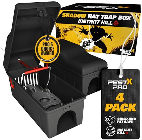 Pest-X Pro Shadow Professional Rat Trap Box - 4X, Safe For Kids & Pets, Heavy Duty Rodent Trap Station, Reusable & Easy To Set For Indoors & Outdoors, Rat Traps That Eliminate Instantly