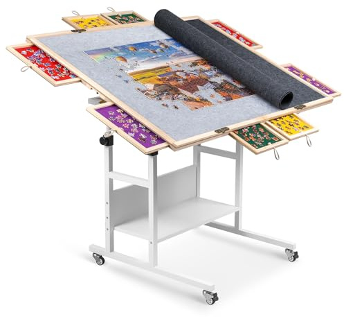 Becko US 2000 Piece Tilting & Rotating Jigsaw Puzzle Table with 8 Drawers & Cover, Foldable Jigsaw Puzzle Board with 5 Tilt Angles & Height Adjustment, Puzzle Storage for 2000 Pieces Jigsaw Puzzles