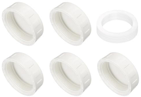 sourcing map 5Pcs 2 Inch PT Female Thread PVC Pipe Fitting Cap, Cleanout Water Drain End Caps, Pipe Plug Socket Fittings with Gasket for Water Heater Supply Lines, Plumbing, White