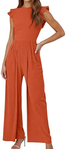 Générique Combinaison Femme Chic pour Soirée sans Manches Volant, Barboteuse Jumpsuit Élégant Pantalon Loose Casual Combishort ete Fluide Romper Salopette à Jambes Larges pour Mariage Travail