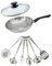 Fackelmann 9445550 Set poêle 28 cm en inox 18/8, Couvercle verre et 6 ustensiles inox, Poêle de cuisson, Poêle tous feux, Poêle induction, Poêle sans PFAS, Acier inoxydable 18/8, Verre, 28 cm