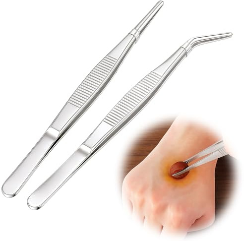 wilcractk Pinzas Sanitarias de Acero Inoxidable Alta Precisión 2 Unidades 14 cm Antideslizantes con Punta Fina y Ancha Quirúrgicas para Botiquín Jardinería Costura y Electrónica