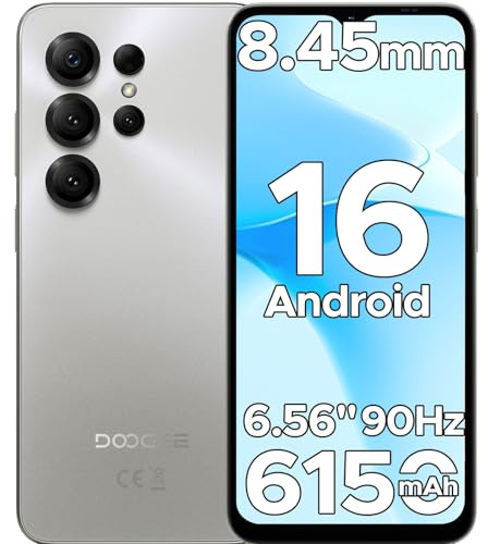 DOOGEE NOTE 56 X Mobile Phones, Newest Android 16 Phone, 6150mAh, 6.56 HD+ 90Hz, 24GB + 64GB/2TB Android Phones, Octa Core, Dual SIM Unlocked Mobile Phone, Face ID, 3.5mm Jack, GPS, OTG-Gray